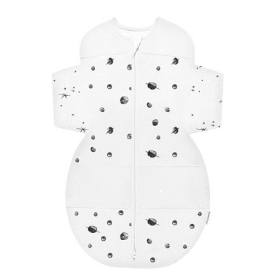 Happiest Baby SNOO Sack Swaddle Wrap - White with Black Planets Stars on Wings - L