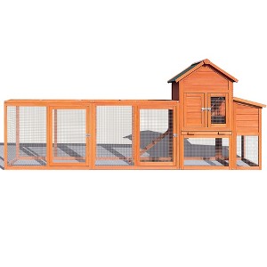 Gulches Natural Wooden Chicken Coop Outdoor Hen House with Nesting Box Wire Fence Sliding Tray Ramp 1 Piece 122 Inch - 1 of 4