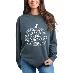 Simply Sage Market S.W.Smiley Pumpkin Outline Garment Dyed Long Sleeve - 1 of 4