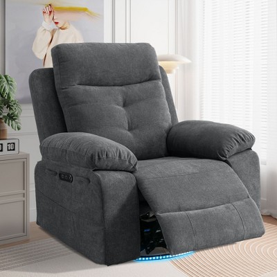 NicBex Recliner Chair Glider Chair 270 Degree Swivel Chair With LED Light Adjustable Backrest Armchair with USB Port With Side Pocket, Dark Gray