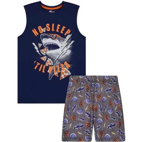 Sleep On It Boys 2-Piece Short-Sleeve Jersey Pajama Shorts Set - No Sleep -  Navy, Size: S 6/7