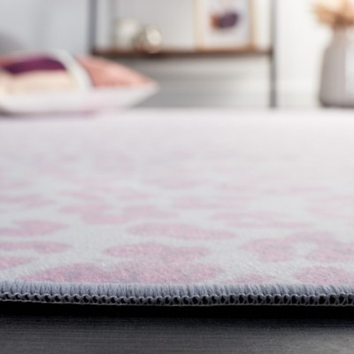 Ivory and Pink Faux Fur Rectangular Washable Area Rug