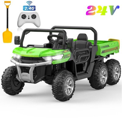 24 Volt 2 Seater Ride On Toys, 4WD 6 Wheels Electric Ride On UTV Cars for Big Kids,Ride On Dump Truck w/ Remote Control,Battery Display,Bluetooth,USB
