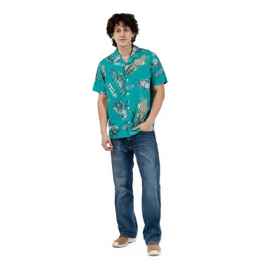 Godzilla All-Over Print Men's Collared Button-Up Short Sleeve Shirt