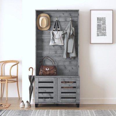 Galano Brantford Hall Tree with Bench and Shoe Storage in Knotty Oak, Gray, Dusty Gray Oak