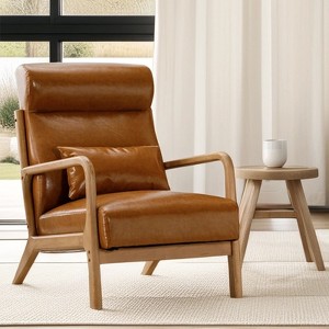 Bestier Mid-Century Accent Chair with Wood Frame, Upholstered Living Room Chair with Pillow & Waist Cushion, Reading Armchair for Bedroom Sunroom - 1 of 4