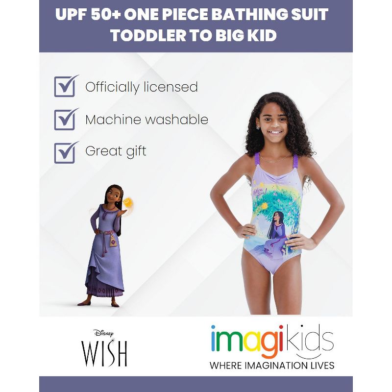 Disney Wish Asha Star Girls UPF 50+ One Piece Bathing Suit Toddler to Big Kid, 2 of 6