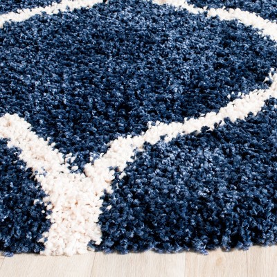 Navy and Ivory Hand-Knotted Shag Area Rug 68"x22"