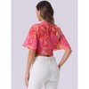 INSPIRE CHIC Women's Floral Flare Short Sleeve V Neck Summer Smocked Crop Tops - 4 of 4