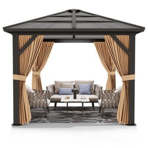 10' X 10' Canopy Gazebo, PC Patio Canopy with Mosquito Curtain Netting, Anti-UV, Permanent Pavilion for Patio, Backyard, Lawn - 1 of 4