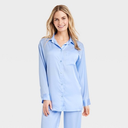 Women's Satin Long Sleeve Button-down Shirt - Stars Above™ Blue L : Target