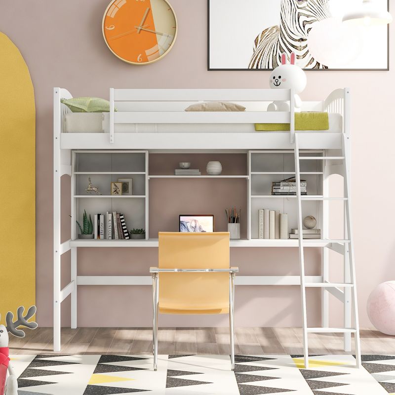 Twin size Loft Bed with Storage Shelves, Desk and Ladder - ModernLuxe, 2 of 10