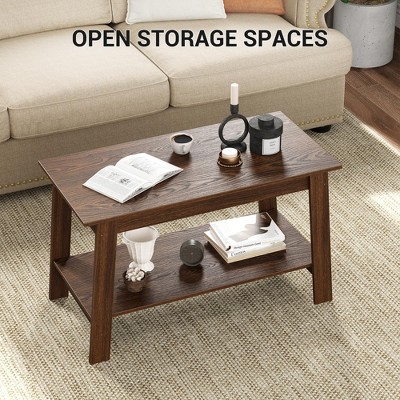Coffee Table, 31.5" Modern Farmhouse Coffee Table with Storage Shelf, Compact Two-Tier Living Room Table, Easy Assembly MDF & PB Board Design