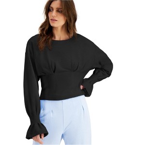 I.N.C International Concepts Womens Pleated Sweatshirt, Black, X-Small - 1 of 1