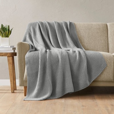 Gray Knitted Acrylic Cozy Machine Washable Throw Blanket