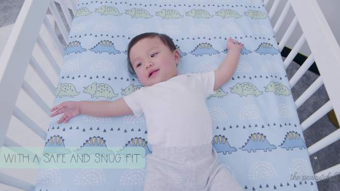 The Peanutshell 5-Piece Blue Dino Baby Crib Bedding Set for Boys with Extra Sheet, Quilt and Blanket, 2 of 11, play video
