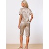 cheibear Women's Soft Satin Button Down with Capri Pants Lounge Pajama Set - 3 of 4