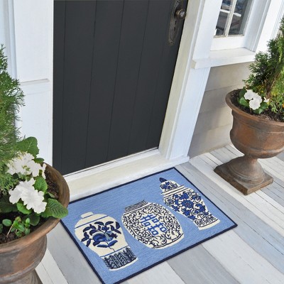 Handmade Oriental Blue Square Tufted Synthetic Mat 20"