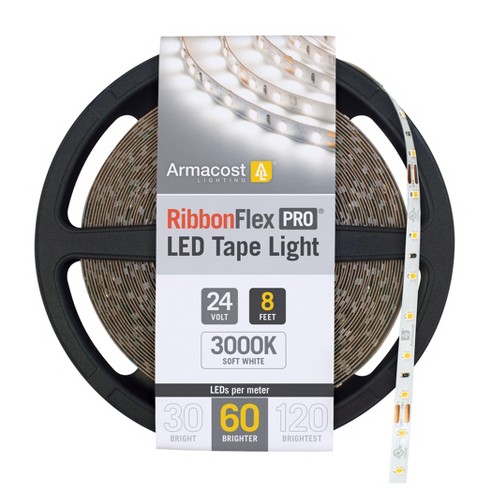 Armacost Lighting RibbonFlex Pro 24V White LED Strip Light Tape 60 LED/m  Cabinet Lights 8 ft (2.5m) 3000K Soft White