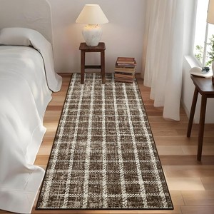 Acekool Geometric Checkered Area Rug, Washable Non-Slip Low Pile Entryway Carpet, Ultra Thin Lightweight Modern Throw Mat for Bedroom Living Room - 1 of 4