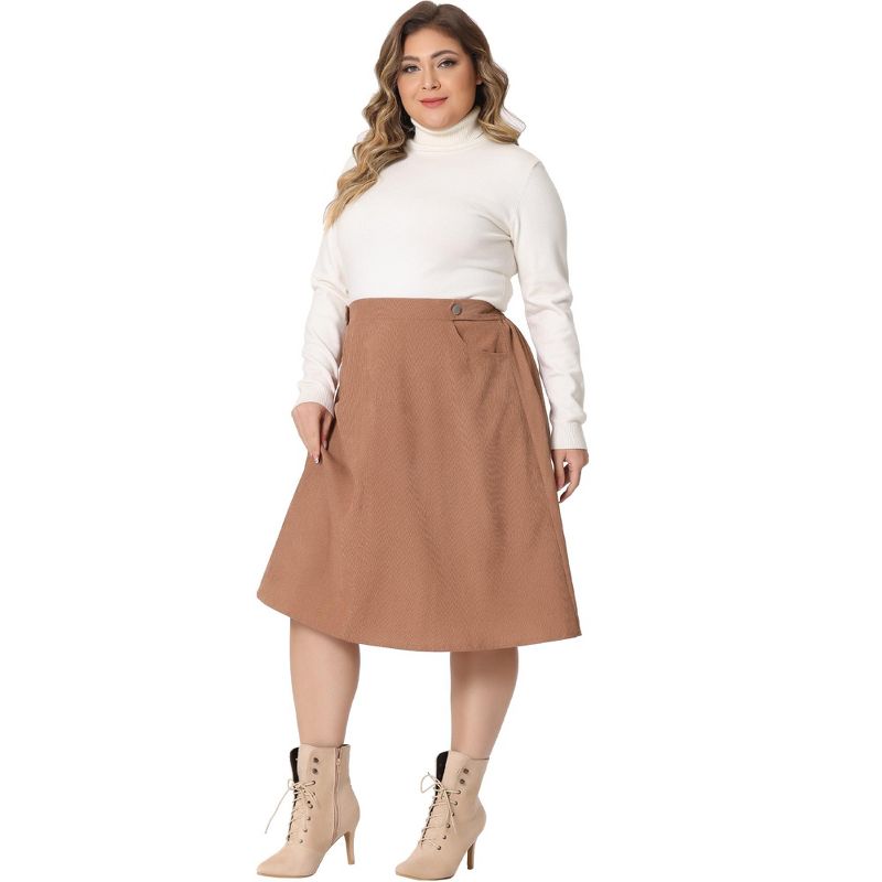 Agnes Orinda Women's Plus Size Casual Knee Faux Suede A Line Skirts, 3 of 6