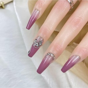 Wikineon Handmade Press On Nails, Luxury & Custom FakeNails 3D Handmade Reusable UV Finished False Nails, Hand-Painted Nail,Lavender Luster - 1 of 4