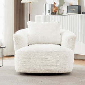 CAVINAS 360° Swivel Accent Chair,38.2" Upholstered Barrel Chair with Pocket Spring Cushion,Boucle Fabric Lounge Chair for Living Room,Office - 1 of 4