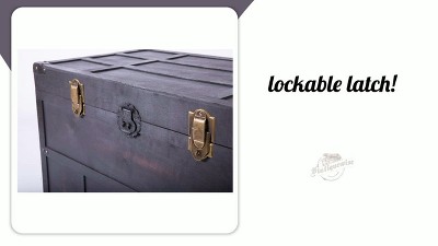 Large Dark Brown Wooden Storage Trunk with Lockable Latch