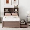 CAVINAS Twin Size Platform Bed with Built-in USB Port,Bed Frame with Bookcase Headboard and 2 Drawers,Box Spring Not Required,Walnut/Gray/White - 2 of 4