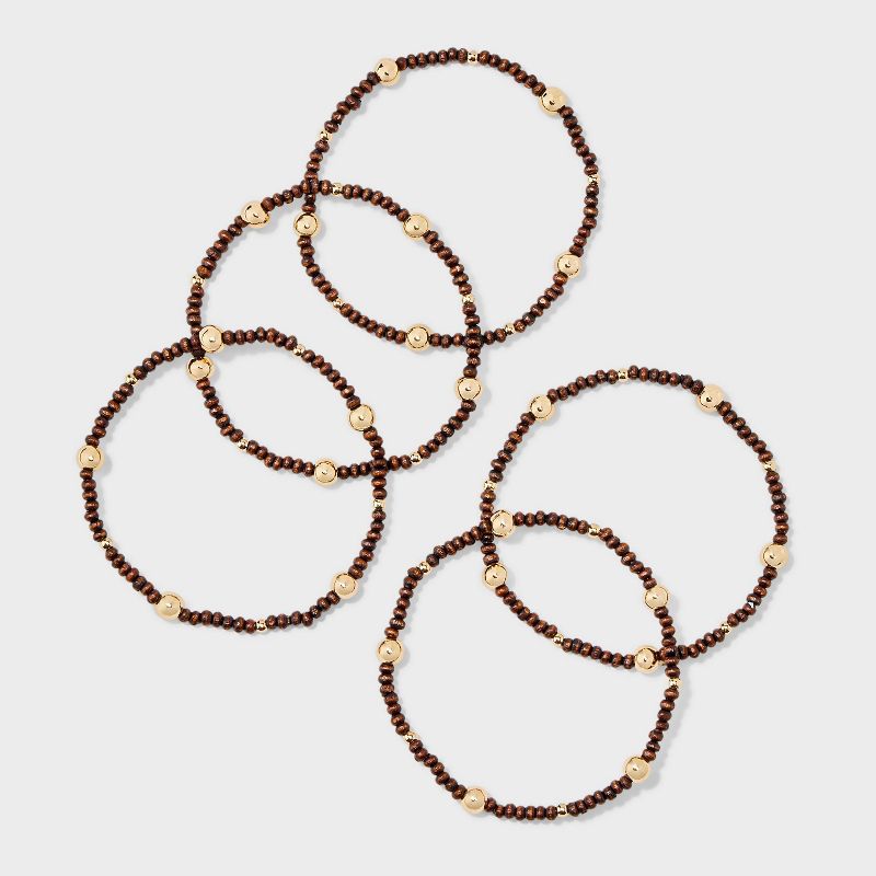 Stretch Beaded Bracelet Set 5pc - A New Day&#8482; Gold/Brown, 3 of 9