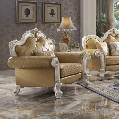 Antique Pearl Butterscotch 60" Handcrafted Faux Leather Accent Chair