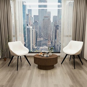 Gulches 3-Piece Modern Round Coffee Table Set - 29.53" MDF Table with Concealed Storage, Ring-Striped Design & 2 PU Cushioned Chairs - 1 of 4