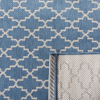 Blue and Beige 9' x 12' Synthetic Outdoor Area Rug