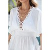 Womens Swimsuit Cover Up V Neck Short Sleeve Crochet Trim Bikini Cover Up Beach Shirt Dress - 4 of 4