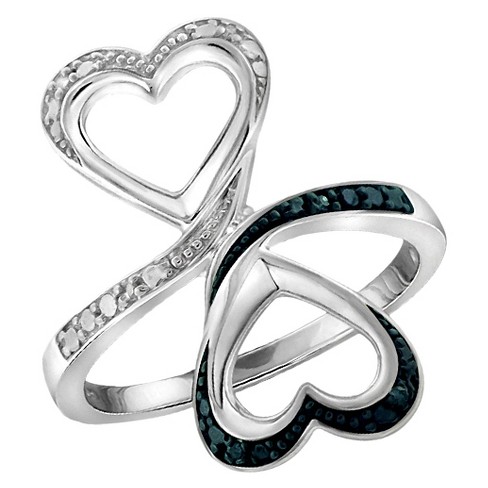 Women's Sterling Silver Round-cut Blue And White Diamond Prong Set Double  Heart Ring - White : Target