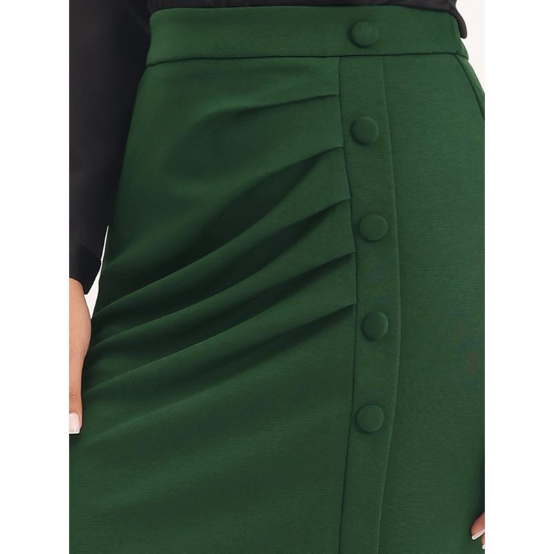 Hobemty Women's Wear to Work Elastic High Waist Ruched Bodycon Midi Skirts, 5 of 6