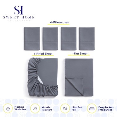 Gray Deep Pocket Microfiber Queen Sheet Set with Extra Pillowcases