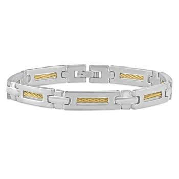 Pompeii3 Men's Steel And Dark Gold Wired 7mm Flexible Link 8.5 " Bracelet