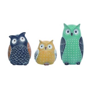 Transpac Resin 8.75 in. Spring Ornate Owls Set of 3 - 1 of 2