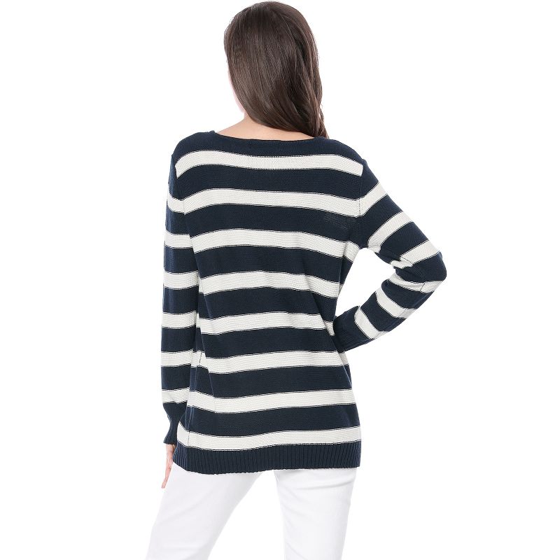 Allegra K Women's Long Sleeves Drop Shoulder Loose Striped Sweater, 6 of 8