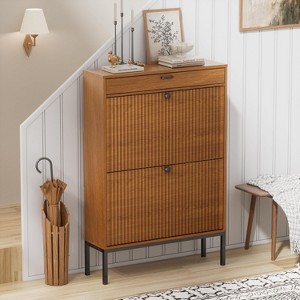 Brafabhome Shoe Storage Cabinet with 2 Flip Doors and 1 Drawer, Modern Slim Entryway Shoe Organizer for Slippers, Sneakers, Boots, Holds 12 Pairs - 1 of 4