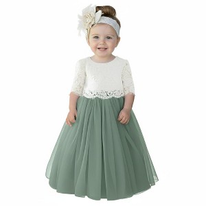 2Bunnies 2 Piece Lace Top Tulle Skirt Boho Rustic Baby Girl Dress Set - 1 of 4