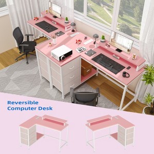 43" L Shaped Gaming Desk, Computer Desk with Power Outlets & Led Lights, Corner Desk with Monitor Stand - 1 of 4