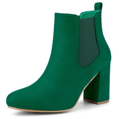 Green leather ankle boots with a thick heel K1660