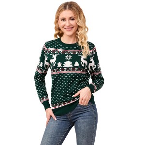 Clearlove Family Christmas Sweater Crew Neck Reindeer Snowflakes Knitted Pullover for Women - 1 of 4