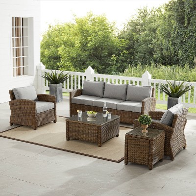 Bradenton 5-Piece Gray and Brown Outdoor Wicker Sofa Set
