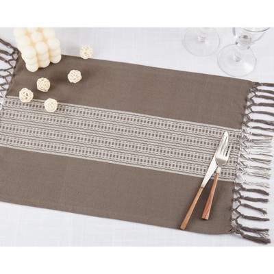 Green and Gray Cotton Stripe Design Placemats Set