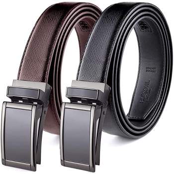 Roxoni Men's Genuine Leather Ratchet Dress Belt (Pack of 2) - Rectangular Prism, Enclosed in an Elegant Gift Box, Adjustable from 28" to 48" Waist