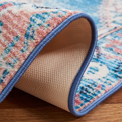 Ivory and Blue Rectangular Wool Blend Vintage Rug