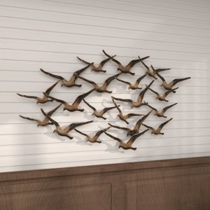 Metal Bird Flying Flock Of Wall Decor Gold - Olivia & May: Iron Sculpture, Coastal Style, Indoor Display - 1 of 4